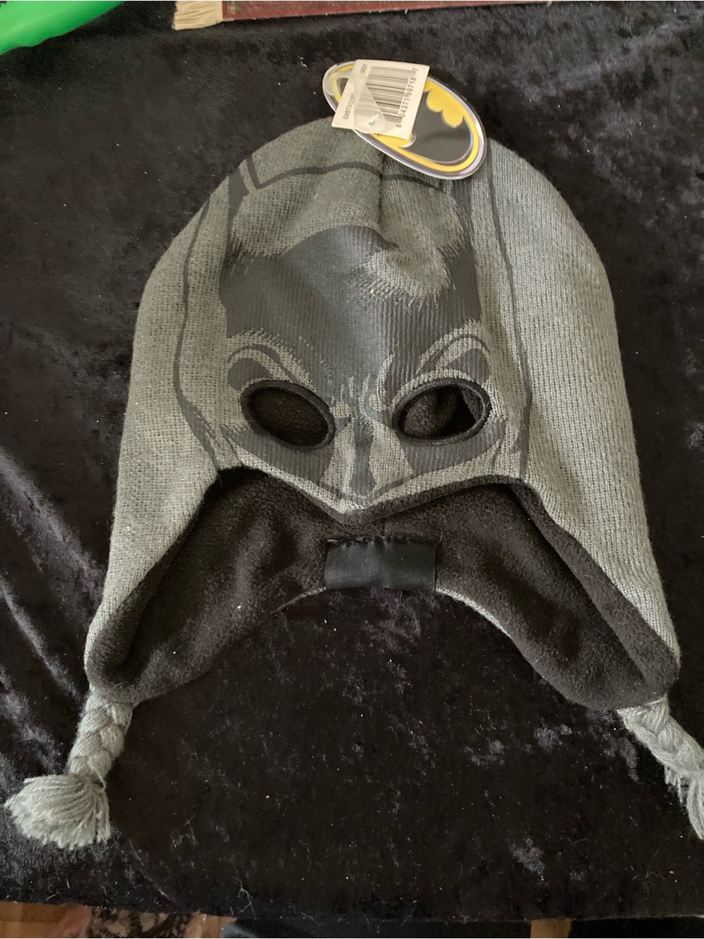 Batman Peruvian Style Kids Gray Fleece-Lined Winter Hat Braided Ear Flaps New